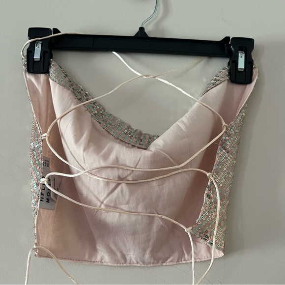 HELLO MOLLY LEGENDARY SHINE CROP Top Lace Up Corset Back GOLD SEQUIN - Picture 7 of 13